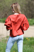 Vyšívaná ľanová blúzka Terakota