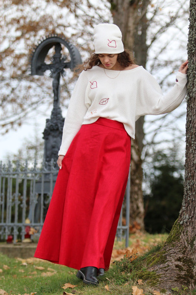 Dlhá ľanová červená sukňa...