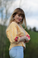 Vyšívaná bavlnená pásikavá blúzka Zuzana