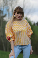 Vyšívaná bavlnená pásikavá blúzka Zuzana