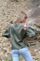 Vyšívaná ľanová blúzka Olivový sad