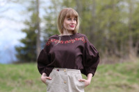 Vyšívaná ľanová blúzka Horká čokoláda