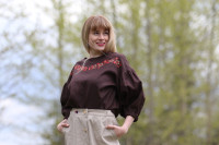 Vyšívaná ľanová blúzka Horká čokoláda