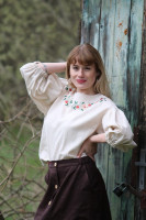 Vyšívaná ľanová blúzka Biela čokoláda