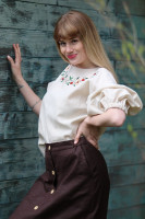 Vyšívaná ľanová blúzka Biela čokoláda