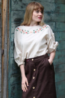 Vyšívaná ľanová blúzka Biela čokoláda