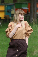 Vyšívaná ľanová blúzka Kapučíno