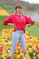 Vyšívaná ľanová blúzka Tulipány