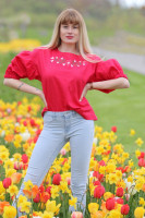 Vyšívaná ľanová blúzka Tulipány