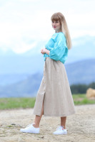 Ľanová midi sukňa Ranný mráčik