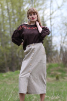 Ľanová midi sukňa Ranný mráčik