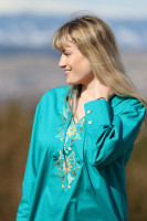 Vyšívaná bavlnená tunika Modrá lagúna