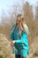 Vyšívaná bavlnená tunika Modrá lagúna