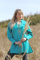 Vyšívaná bavlnená tunika Modrá lagúna