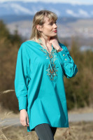 Vyšívaná bavlnená tunika Modrá lagúna