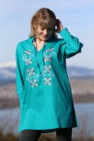 Vyšívaná bavlnená  tunika Smaragdové ráno