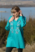 Vyšívaná bavlnená  tunika Smaragdové ráno