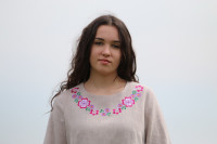 Krátke vyšívané ľanové šaty Viola