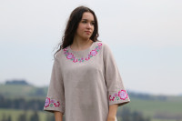 Krátke vyšívané ľanové šaty Viola