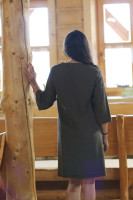 Krátke vyšívané ľanové šaty Letný večer