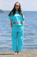 Ľanové 3/4 nohavice Oceán