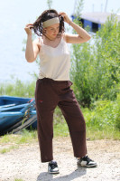 Ľanové 3/4 nohavice Kakao