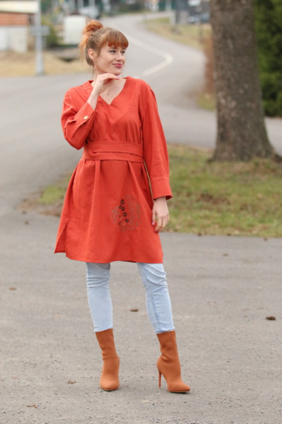 Ľanová šato-tunika Ohnivá