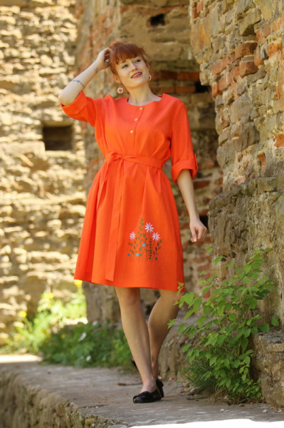 Ľanové šaty Pomarančový...
