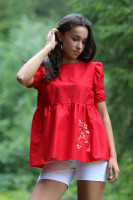 Vyšívaná bavlnená blúzka Jahodová pena