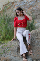 Ľanové vyšívané nohavice Vyryté do skál