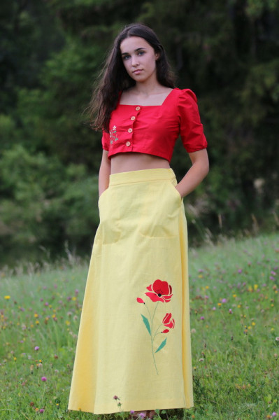 Dlhá ľanová vyšívaná sukňa...