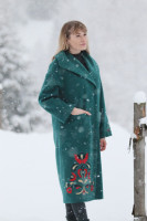 Dlhý vyšívaný petrolejový kabát Zem piesní