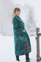 Dlhý vyšívaný petrolejový kabát Zem piesní