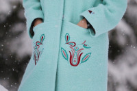 Dlhý vlnený vyšívaný kabát Mrazivé pohladenie