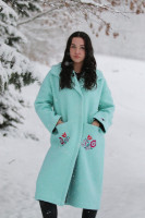 Dlhý vlnený vyšívaný kabát Srieň