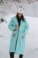 Dlhý vlnený vyšívaný kabát Srieň