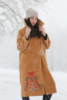 Dlhý vlnený vyšívaný kabát Vôňa škorice