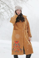 Dlhý vlnený vyšívaný kabát Vôňa škorice