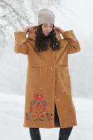 Dlhý vlnený vyšívaný kabát Vôňa škorice